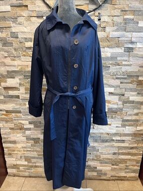 Navy Belted Long Trench Coat for Women